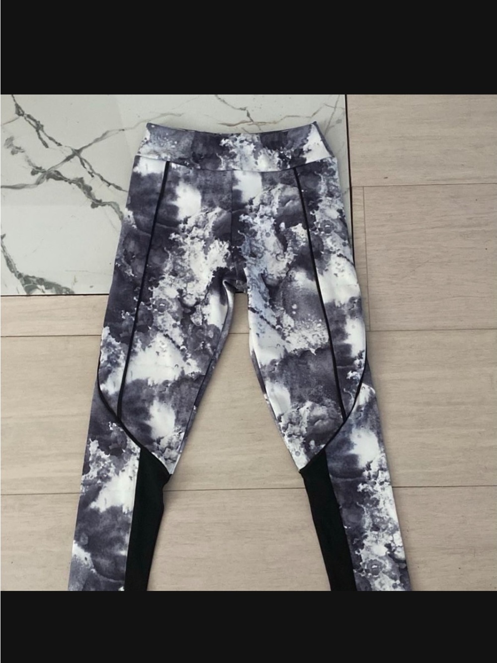 Zara Black & White Marble-Print Kids Leggings